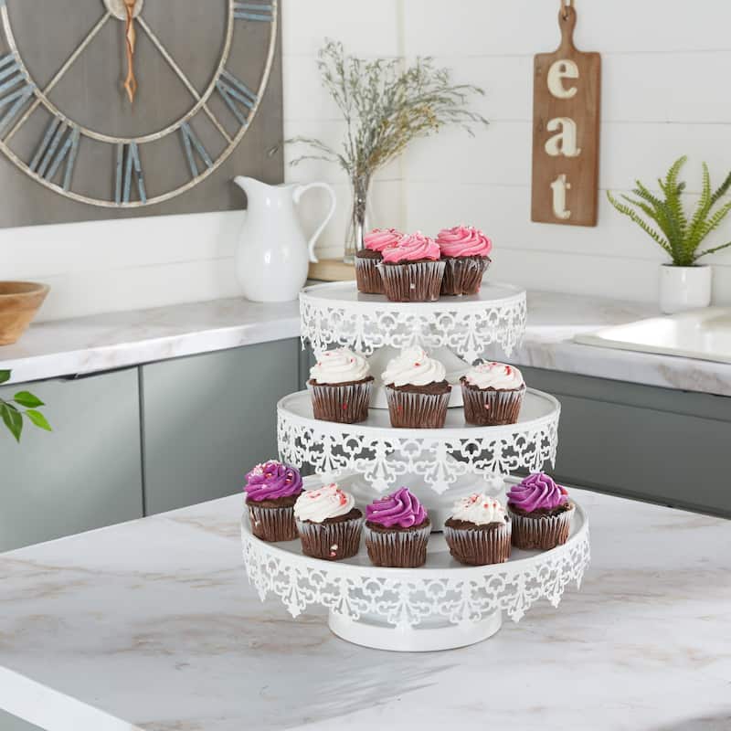Metal Cake Stand with Pedestal Base - Set of 3 White - Roche River Decor - 13"W x 13"L x 4"H