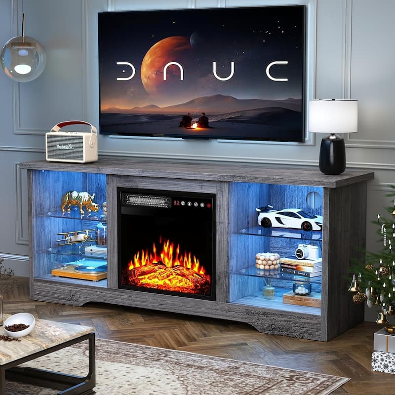 Bossin 58" Fireplace TV Stand with 18'' Electric Fireplace,Modern Entertainment Center for 65'' TVs,TV Cabinet