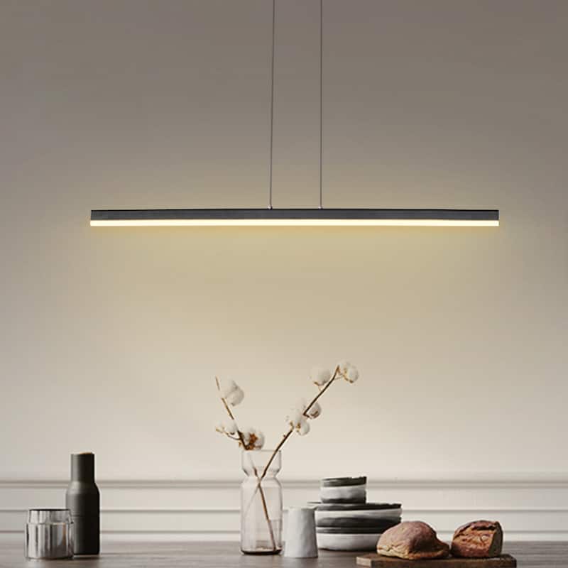Modern Kitchen Island Dimmable LED Acrylic Linear Pendant Light - Length 47.64'' - Matte Black