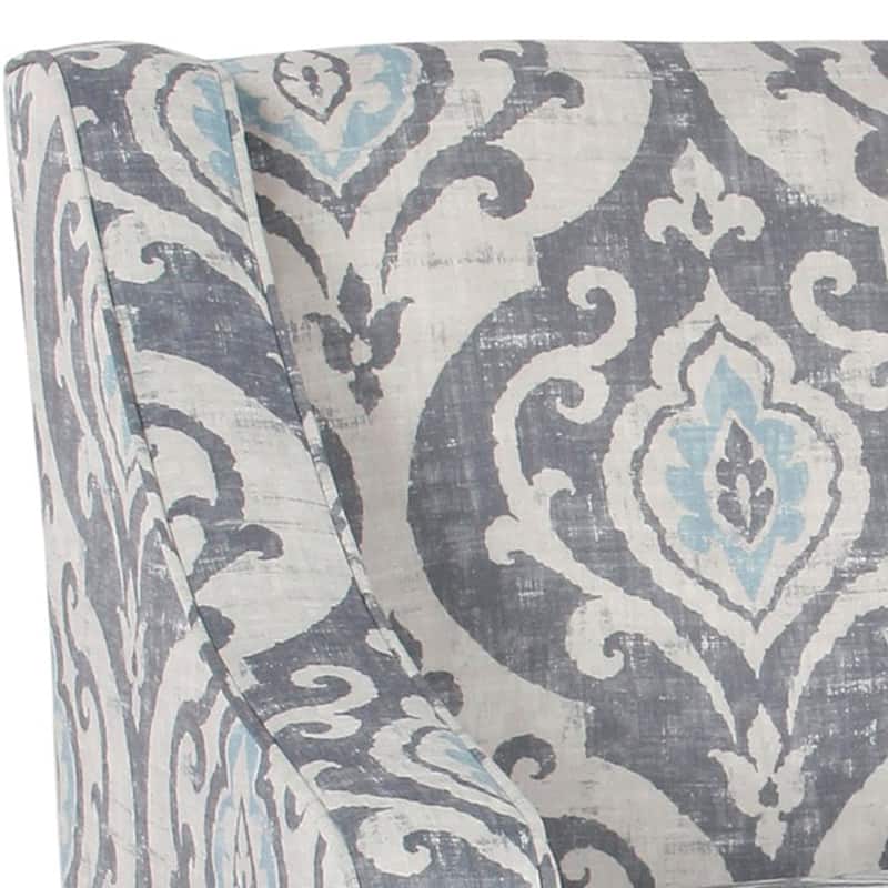 Fabric Upholstered Wooden Accent Chair with Swooping Armrests and Damask Pattern Design - 33.25 H x 25 W x 27.75 L Inches