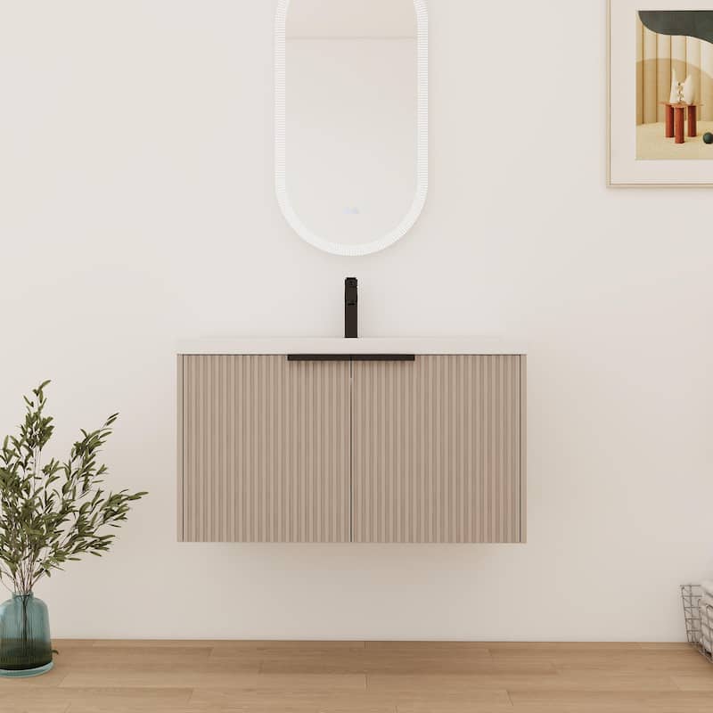 Bathroom Vanity With Sink In 36 Inch, Floating Bathroom Vanity With Soft Close Door - 35.4''W×18.1''D×20.5''H - KHAKI