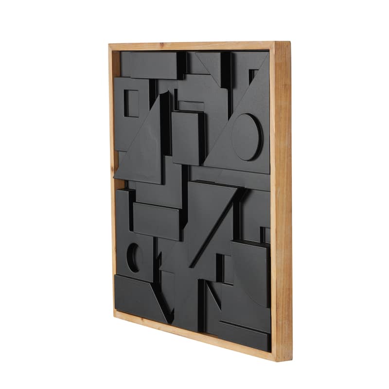 Wood Geometric Dimensional Textured Squares or Layered Shape Living Room Wall Decor with Brown Frame - Black - Roche River Decor