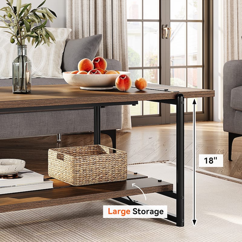 41" Large Wood Coffee Table with Storage Shelf