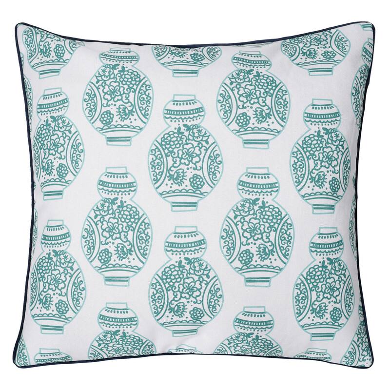Dann Foley - Double Sided Pillow - Blue Vases Print and Navy Velvet