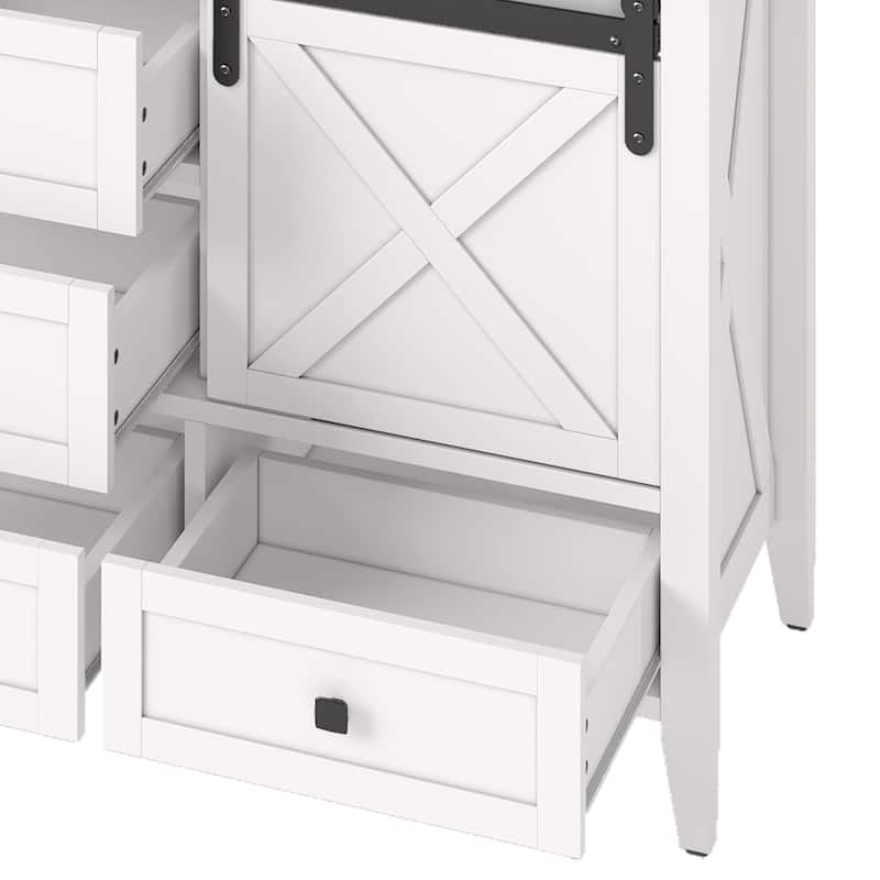 Moasis 60" Farmhouse Double Sink Bathroom Vanity Cabinet with Ceramic Sink Basin and Sliding-Door Cabinet & 5 Drawers
