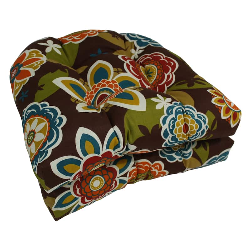19-inch Rounded Back Indoor/Outdoor Chair Cushions (Set of 2) - 19" x 19" - Annie Chocolate