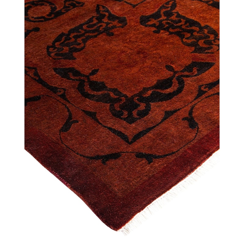 Overton Hand Knotted Wool Vintage Inspired Modern Contemporary Overdyed Red Area Rug - 12' 2" x 18' 1"