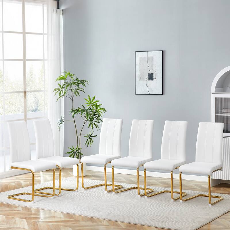 4-Pack PU Upholstered Dining Chairs - Modern High-Back Side Chairs with Luxury Gold-Plated Iron Tube Legs for Dining Room