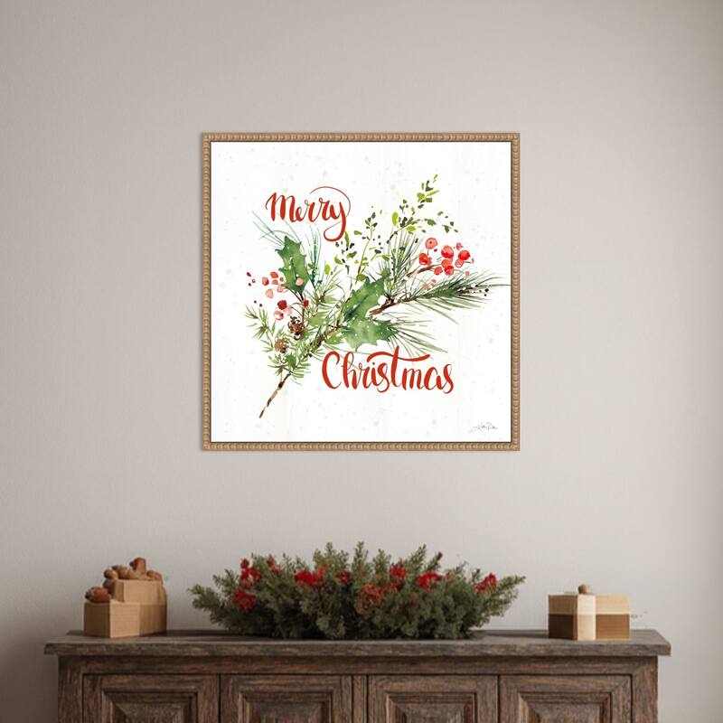 Celebrate the Season IV by Katrina Pete (22 x 22 in.), Framed Canvas Wall Art Print - Sylvie Beaded Rustic Natural
