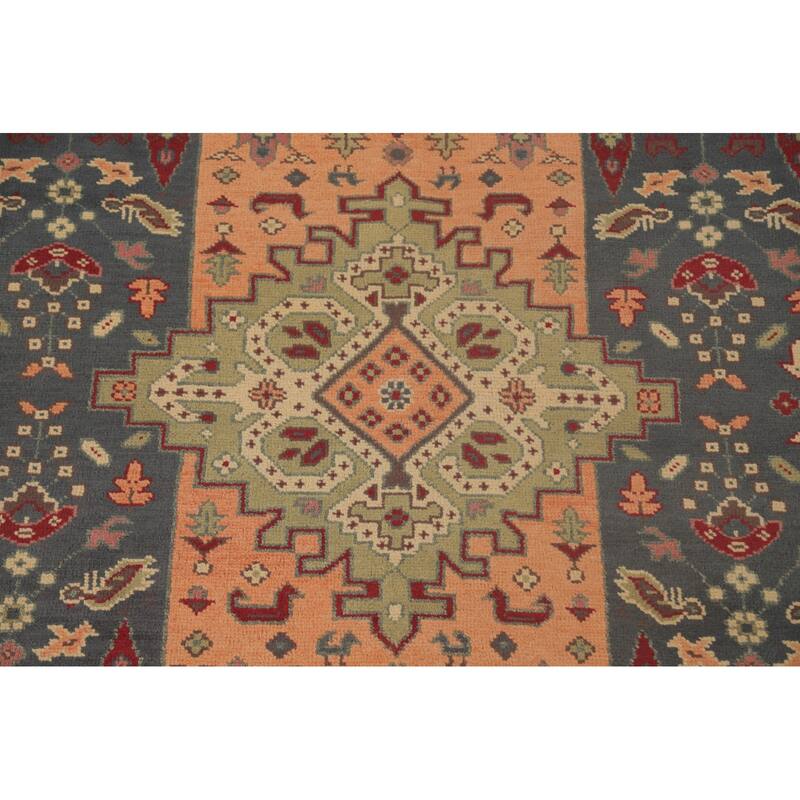 Geometric Kazak Area Rug Handmade Traditional Grey Wool Carpet - 7'9"x 9'9"