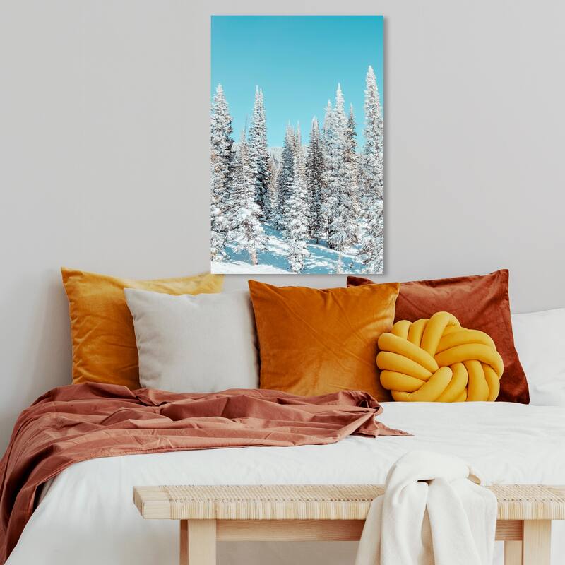 Wynwood Studio Canvas Floral and Botanical Snowy Pine Trees White and Modern & Contemporary Wall Art Canvas Print - 16 x 24