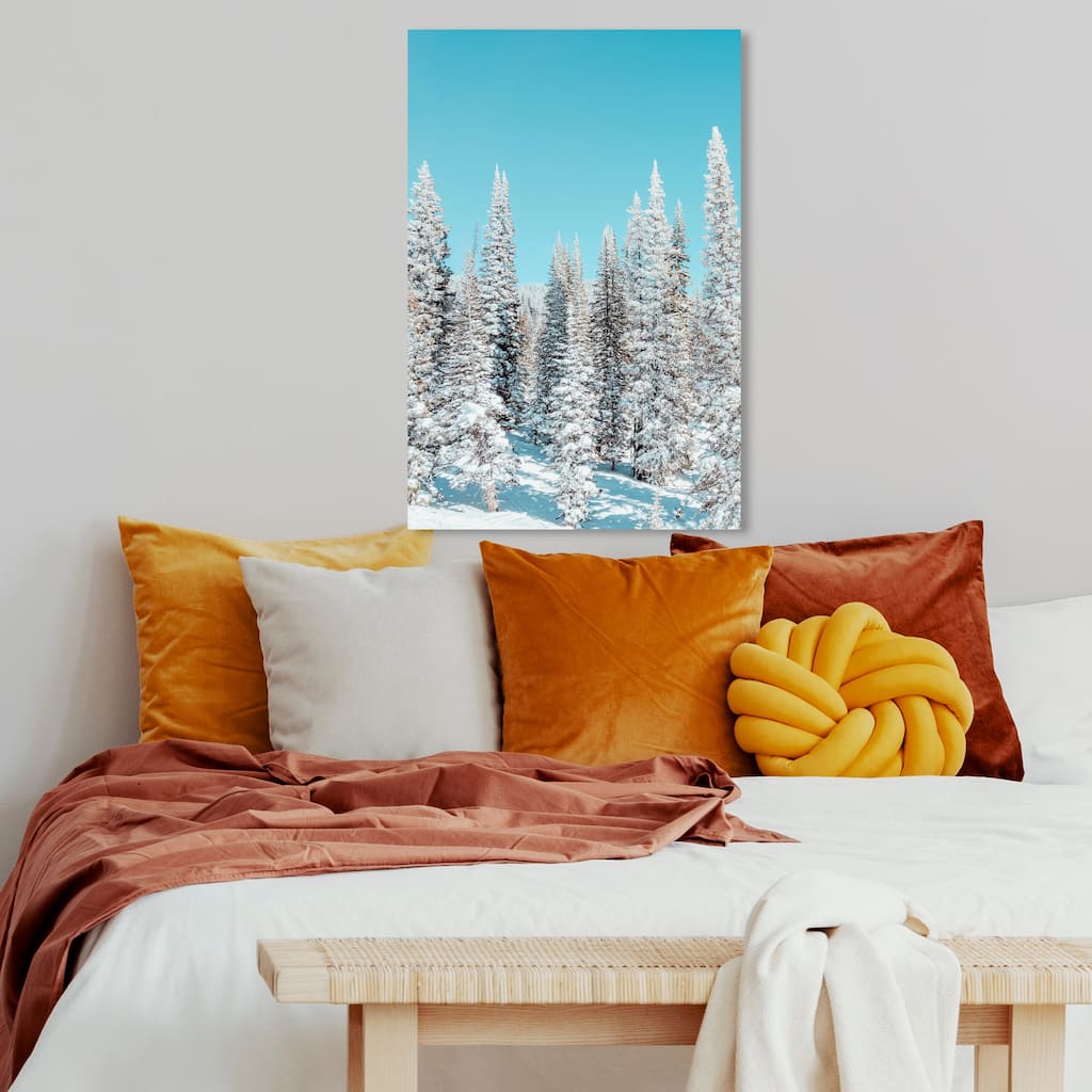 Wynwood Studio Canvas Floral and Botanical Snowy Pine Trees White and Modern & Contemporary Wall Art Canvas Print