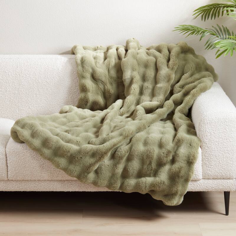 Plush Faux Fur Throw Blanket - Soft Lined Decorative Throw for Couch, Sofa, & Bed, 50"x60"