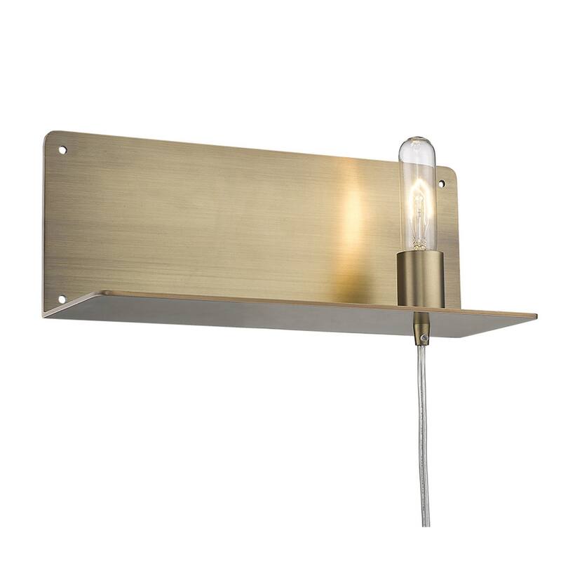 Dull Gold Plug-in Wall Sconce with Shelf and LED Compatible Metal Fixture for Entryway or Office - 6" H x 15" W x 5" D