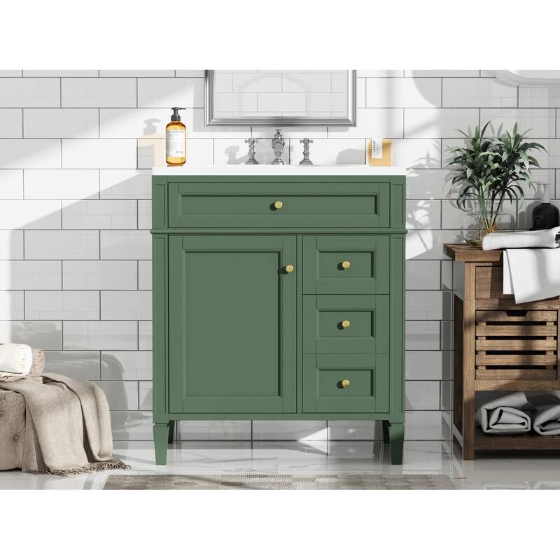 30''Bathroom Vanity With Top Sink, Modern Bathroom Storage Cabinet With 2 Drawers And A Tip-Out Drawer,Single Sink