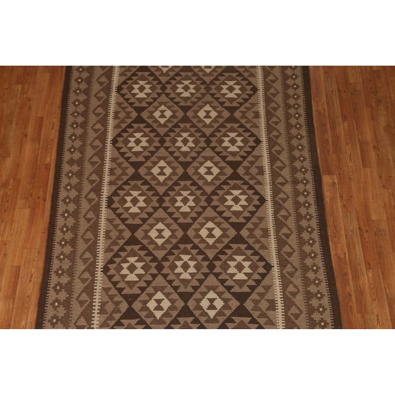Geometric Kilim Oriental Tribal Area Rug Flat-woven Wool Carpet - 5'3" x 8'1"