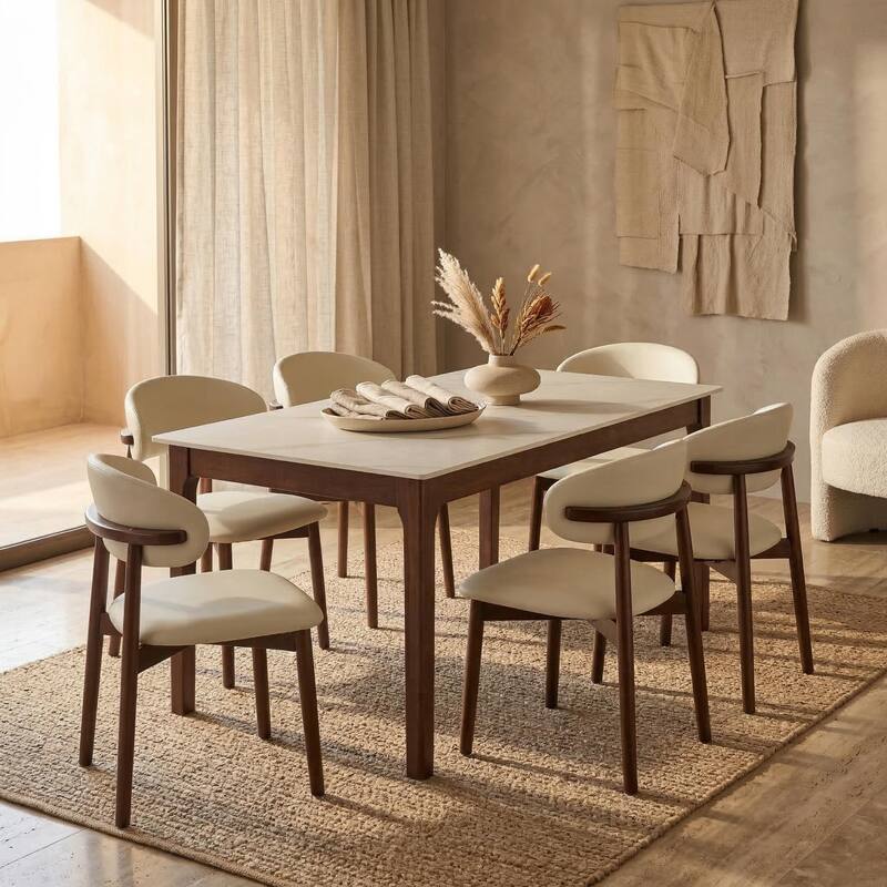 Mina Sintered Stone Rectangular Dining Table - Modern Scratch & Heat Resistant Kitchen Table with Solid Rubberwood Legs