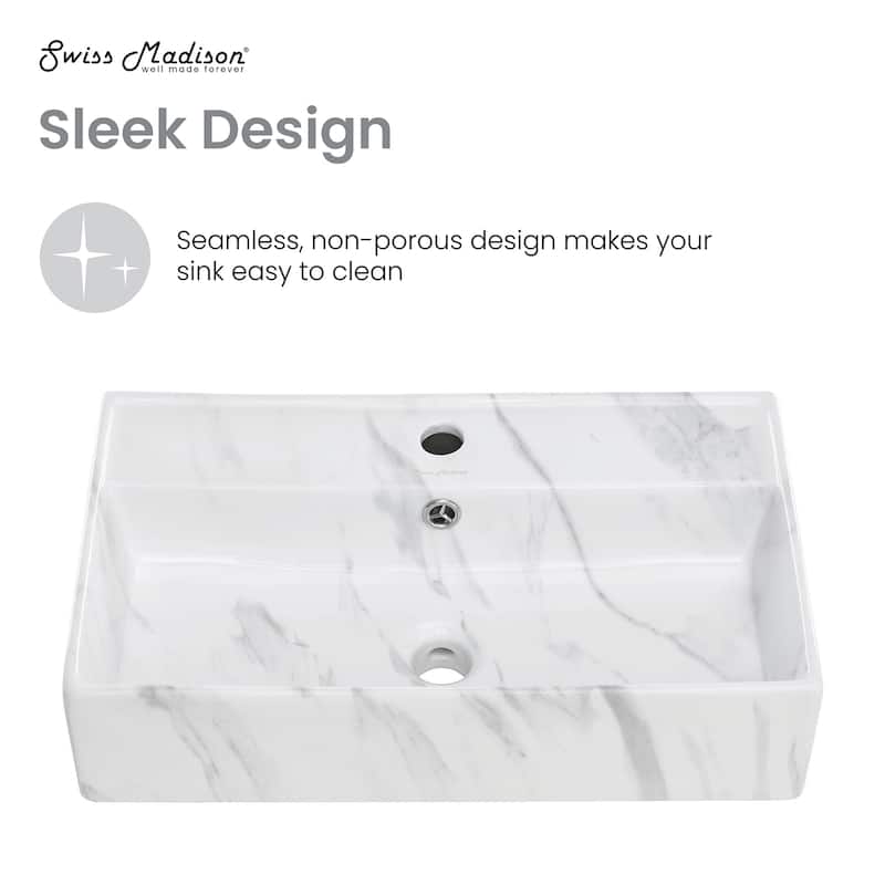 Claire 22" Rectangle Wall-Mount Bathroom Sink In White Marble - 22.05" x 12.4" 5.3"