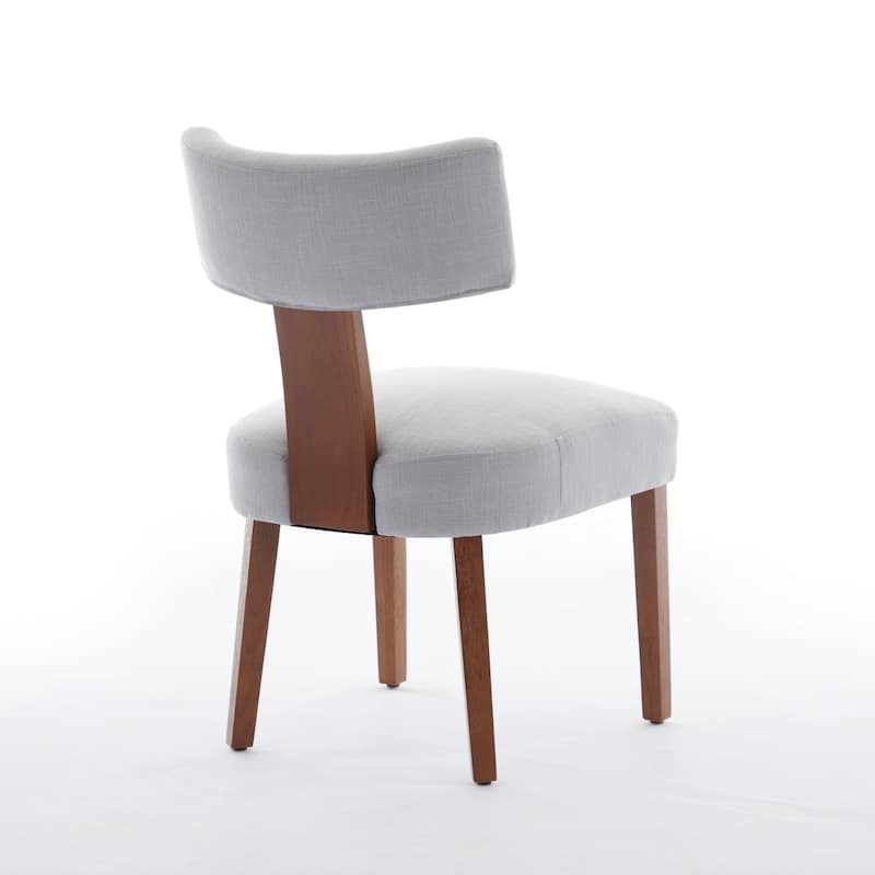 Set of 2 Upholstered Dining Chairs with Curved Backrest, Wooden Legs