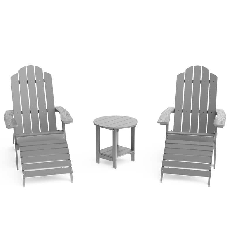 Winsoon 5-Piece All Weather HIPS Outdoor Folding Adirondack Chairs, 2 Ottomans and 1 Side Table - Grey