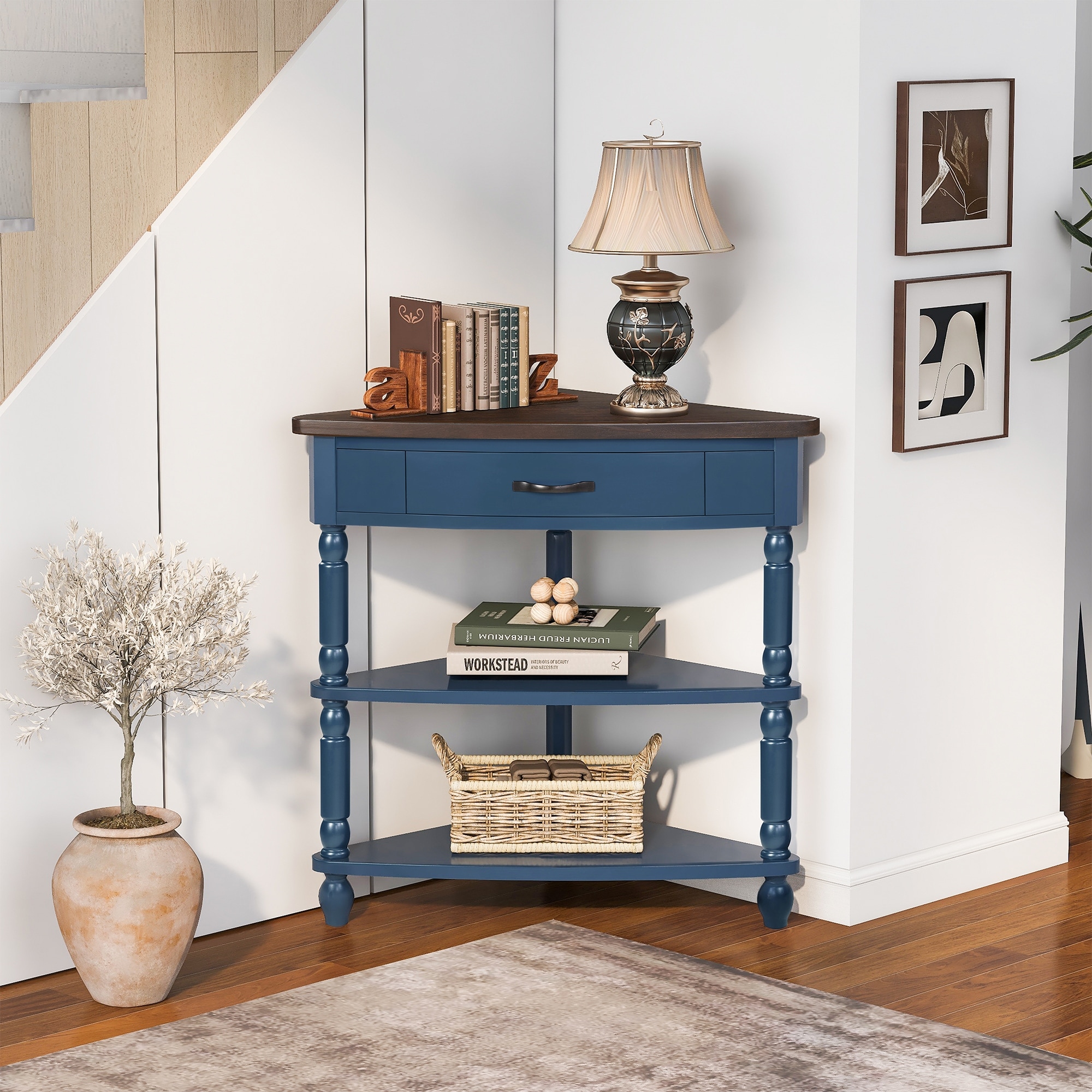 Small Triangle Corner Table, Wood Corner Side Table, 3 Tier End
