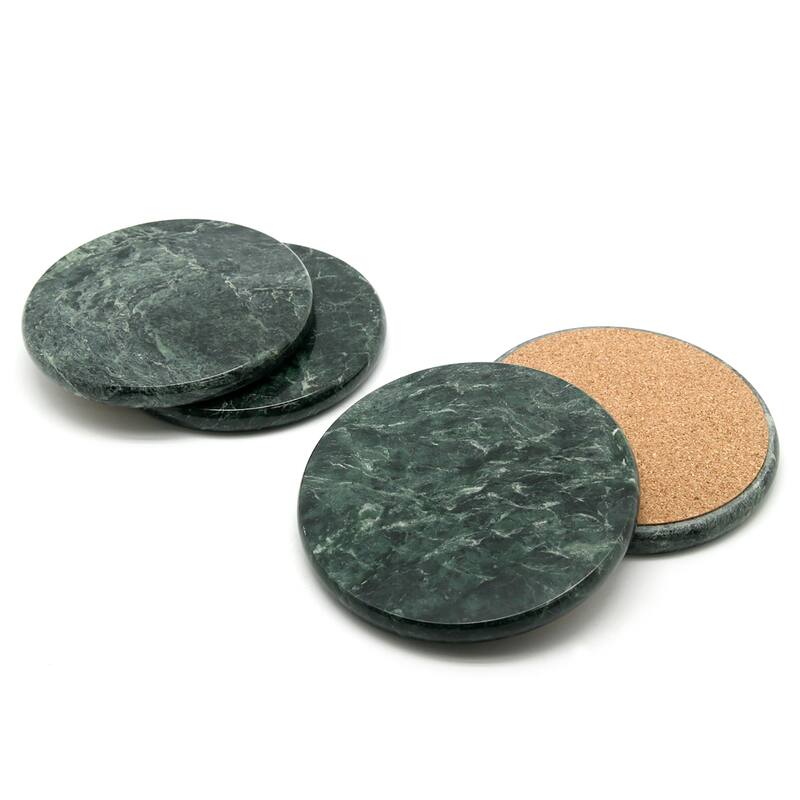 Creative Home 4" Genuine Green Marble Stone Set of 4 Round Coaster Set