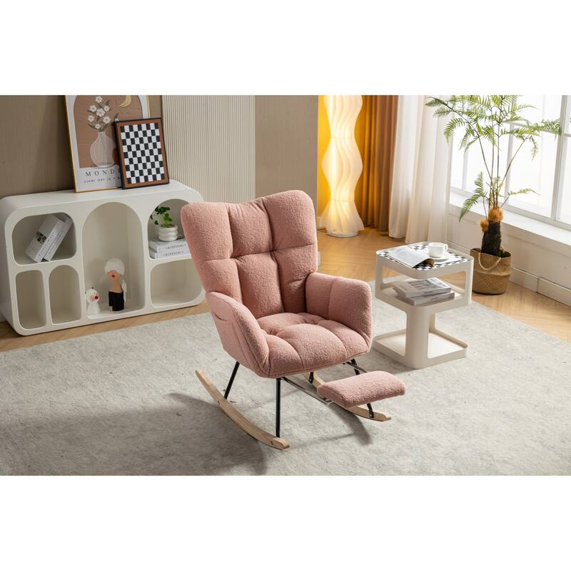 Teddy Fabric Rocking Chair with Adjustable Footrest