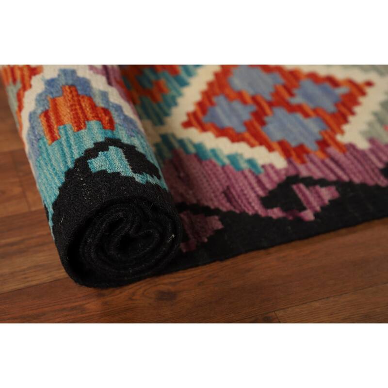 All-Over Trellis Kilim Area Rug Flatweave Wool Carpet - 8'3" x 9'10"