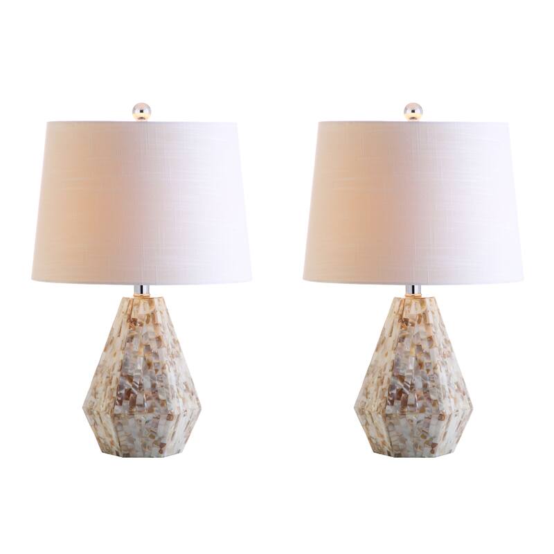 JONATHAN Y Jocelyn 21" Seashell LED Table Lamp, Natural Ivory (Set of 2)