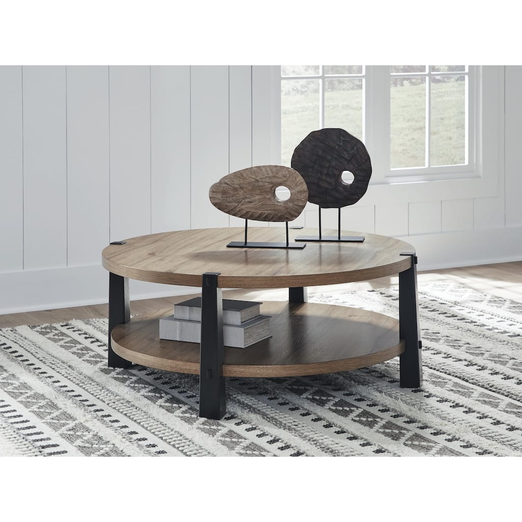 Signature Design by Ashley Ridgester Light Brown / Black Coffee Table - 46"W x 46"D x 18"H