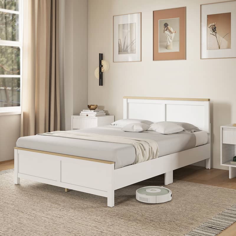 HOMCOM Full Size Bed Frame with Headboard and Footboard, Full Platform Bed Frame with Wooden Slats, Under-Bed Storage