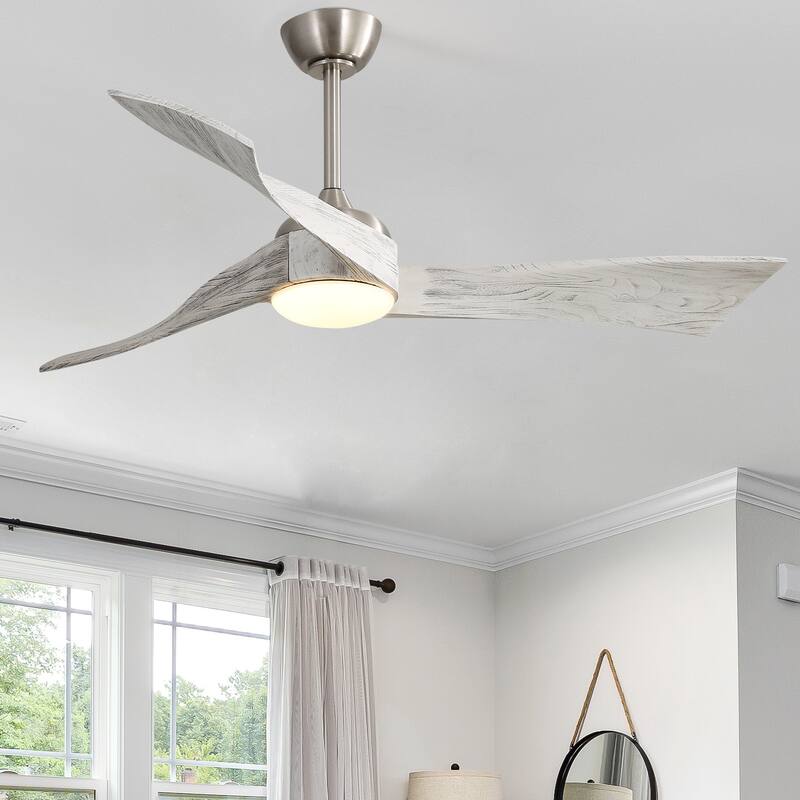52" Solid Wood Noiseless 3-Blade Ceiling Fans with Dimmable LED Light Optional and Remote, 6-Speed Reversible DC Motor - Nickel with Grey Solid wood Blades/With lights