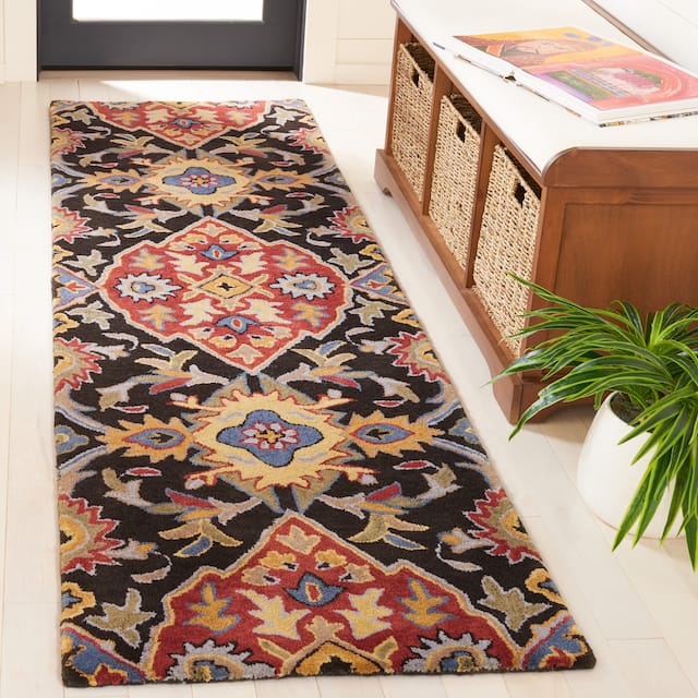 SAFAVIEH Heritage Oriental Hand-tufted Wool Area Rug - 2'3" x 8' Runner - Charcoal/Red