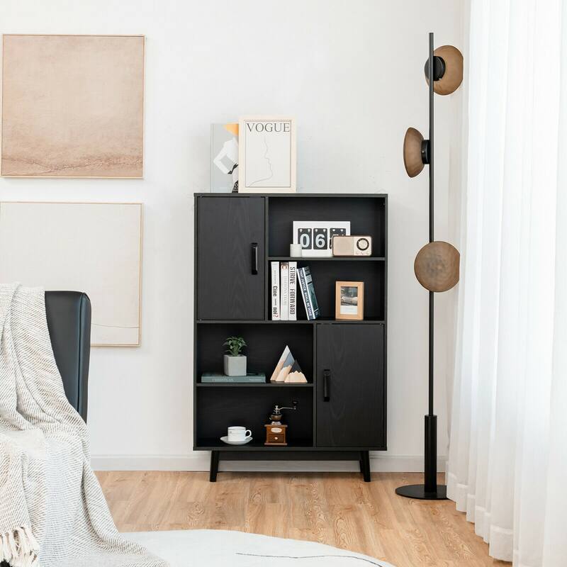 Gymax Sideboard Storage Cabinet Bookshelf Cupboard w/Door Shelf Black