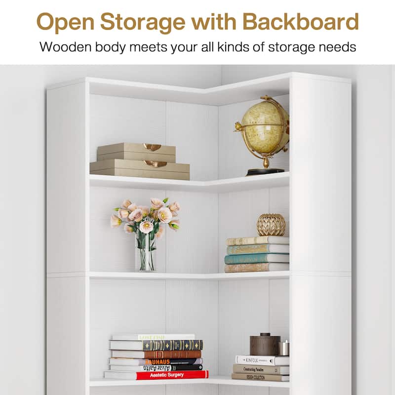 71 Inches Corner Bookcase, 6-Tiers L-Shaped Bookshelf Display Shelf