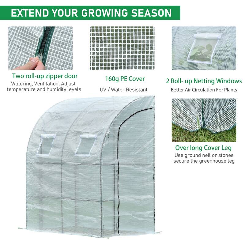 Aoodor Lean-to Walk-in Greenhouse with Shelf and Durable PE Cover - 6.3 x 3.3 x 7.2 ft