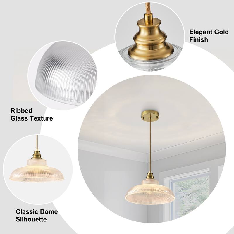 Starsky 1-Light Farmhouse Dome Ribbed Glass Texture Single Pendant