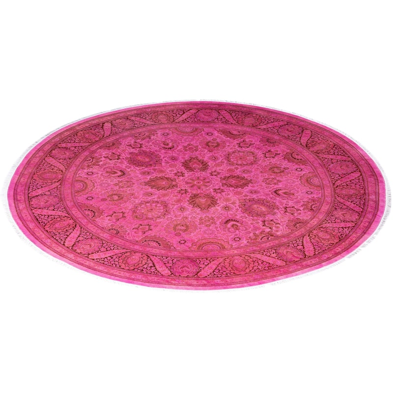 Overdyed One-of-a-Kind Hand-Knotted Round Area Rug - Pink - 7' 1" x 7' 1"