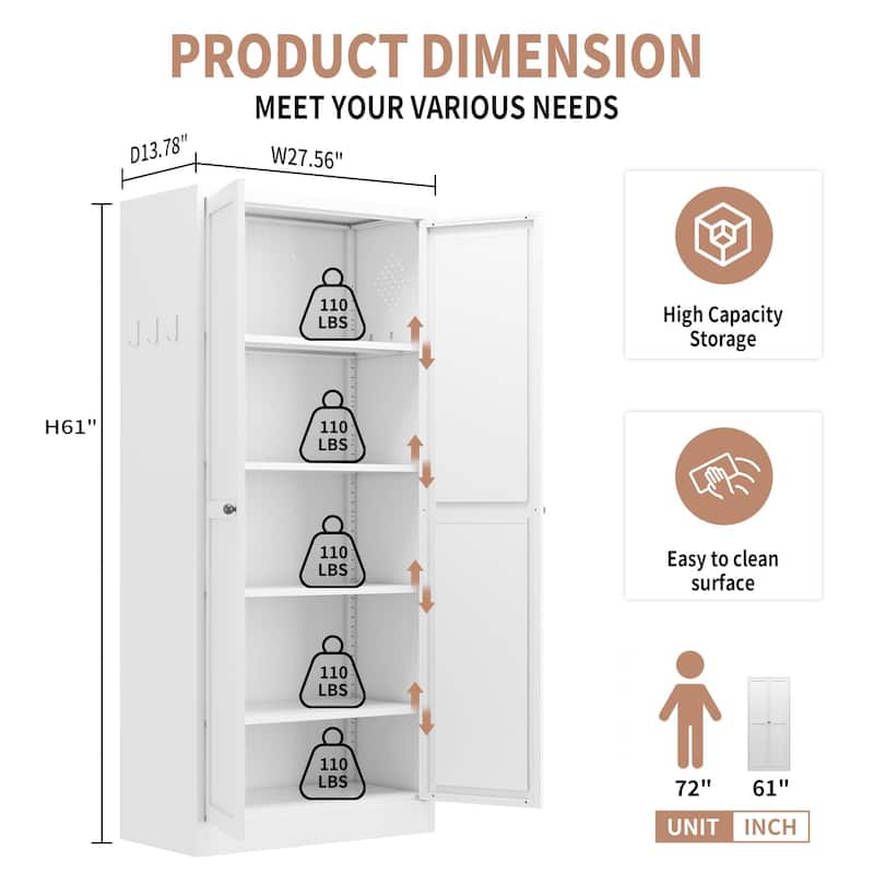 61" Metal Kitchen Pantry Cabinet with 4 Adjustable Shelves, Heavy-Duty Freestanding Storage Organizer for Kitchen