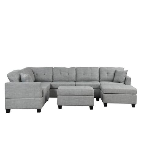 U Shaped Sectional Couch with Storage Ottoman and 2 Throw Pillows