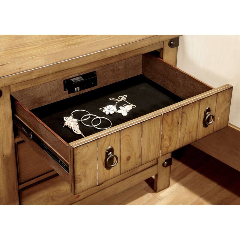 Weathered Elm Nightstand, Cottage Design with Plank Details, USB Charger, and Ball-Bearing Glides, 28" Tall