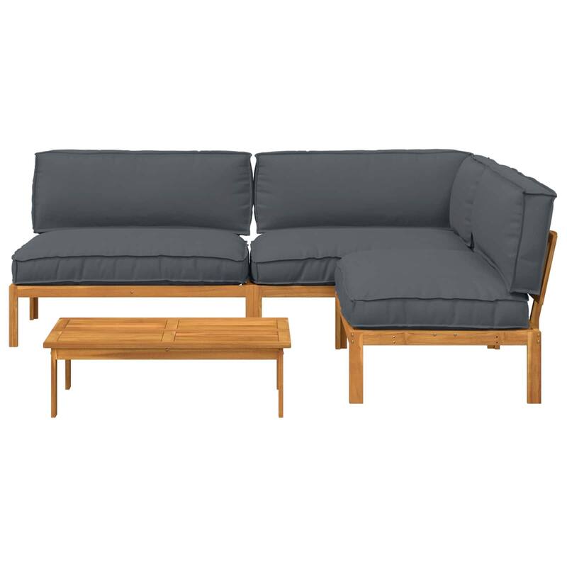 vidaXL Sofa Set with Cushion Plain 4 pcs Anthracite Solid Acacia Wood - 99.61 x 83.46 x 27.17 in