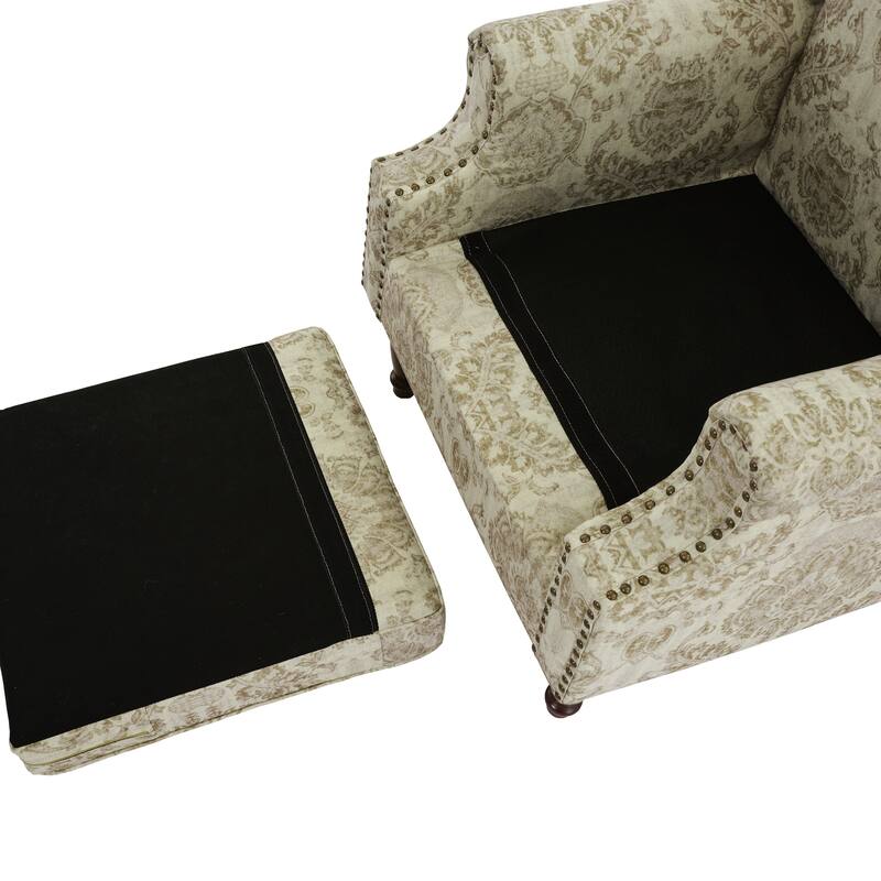 2 Set Transitional Patterned Wingback Accent Chairs with NailHead