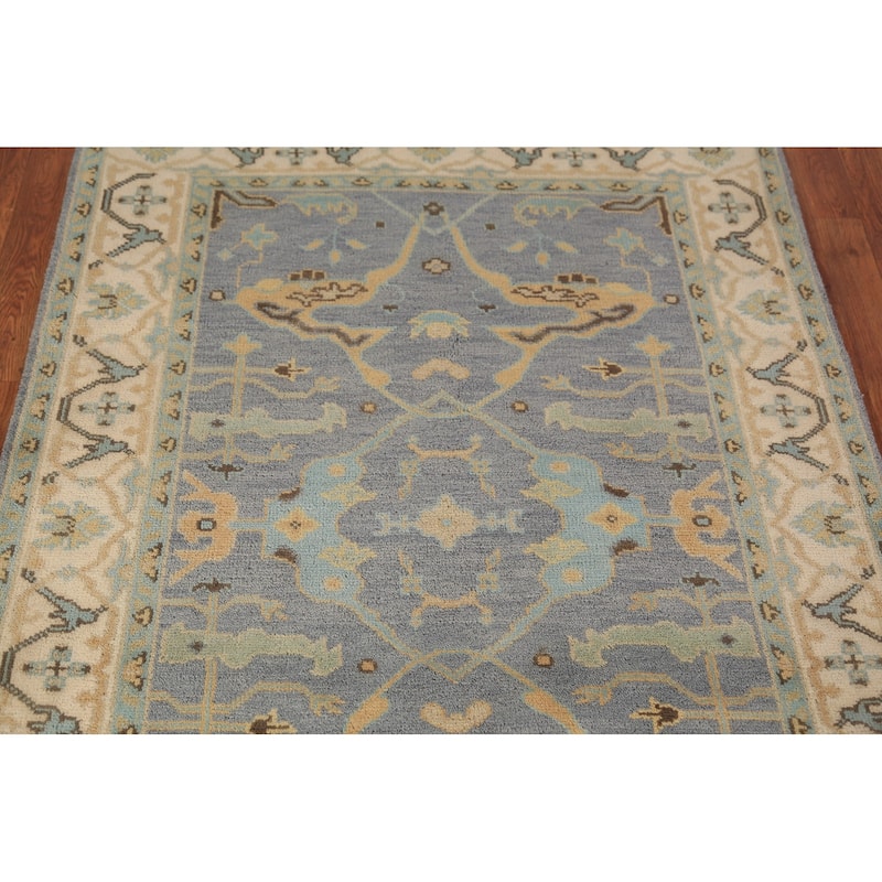 Light Blue Oushak Oriental Rug Handmade Wool Carpet - 4'2"x 5'11"