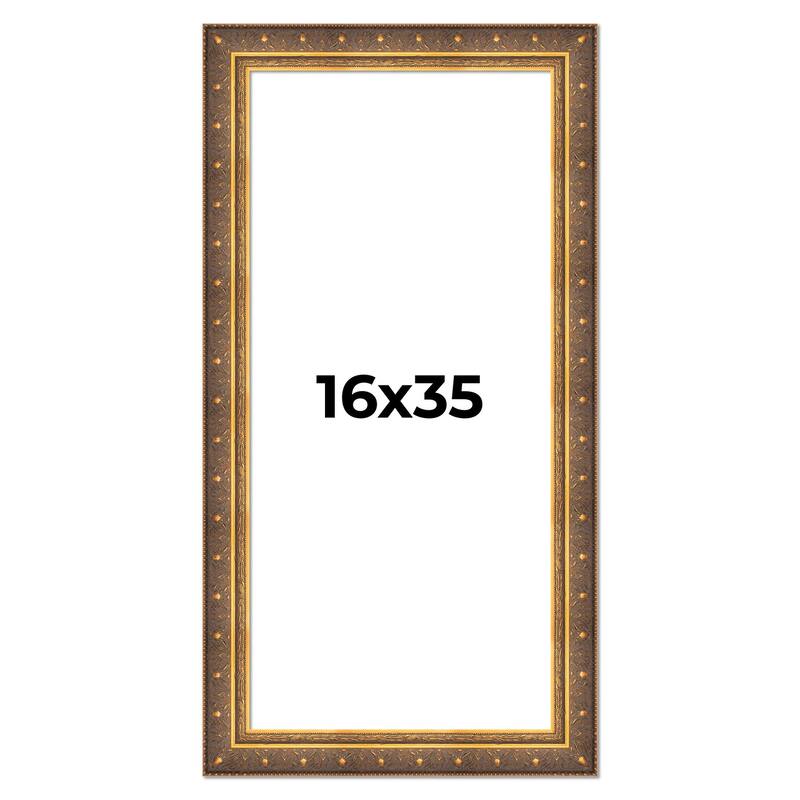 16x35 Frame Vintage Gold Solid Wood Picture Frame | 2.5 Inch Moulding