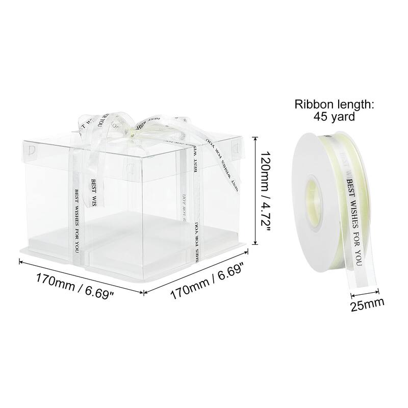 Clear Cake Box with Ribbon, 6Pcs 7"x7"x5" for 4 Inch Cake Packing - White - 7"x7"x5"