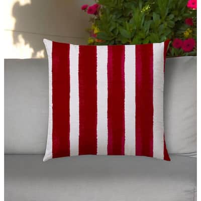20" Raspberry and White Striped Indoor Outdoor Throw Pillow Cover