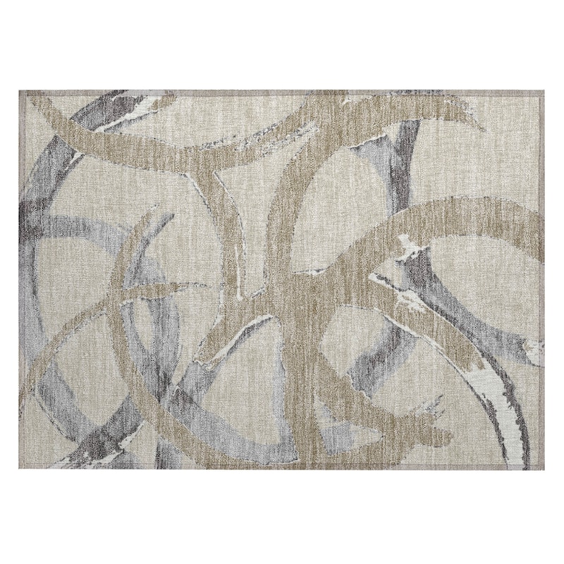Machine Washable Indoor/ Outdoor Abstract Contemporary Chantille Rug