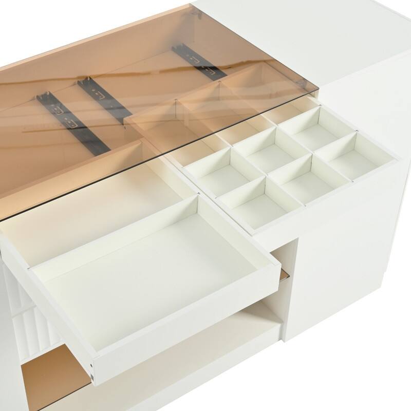Island Vanity Dresser and Storage Cabinet Dressing Island with Glass Shelves Spacious