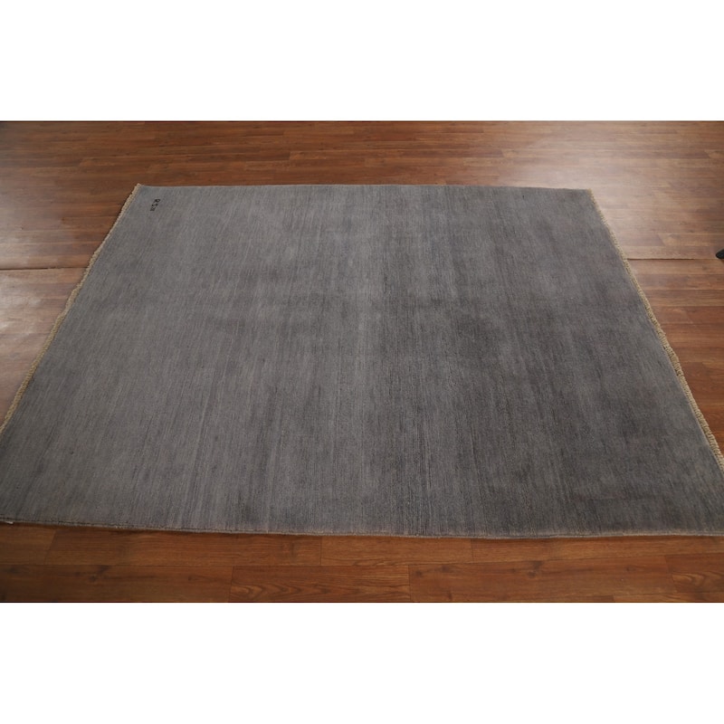 Modern Gray Gabbeh Oriental Area Rug Hand-Knotted Solid Wool Carpet - 5'1" x 6'5"